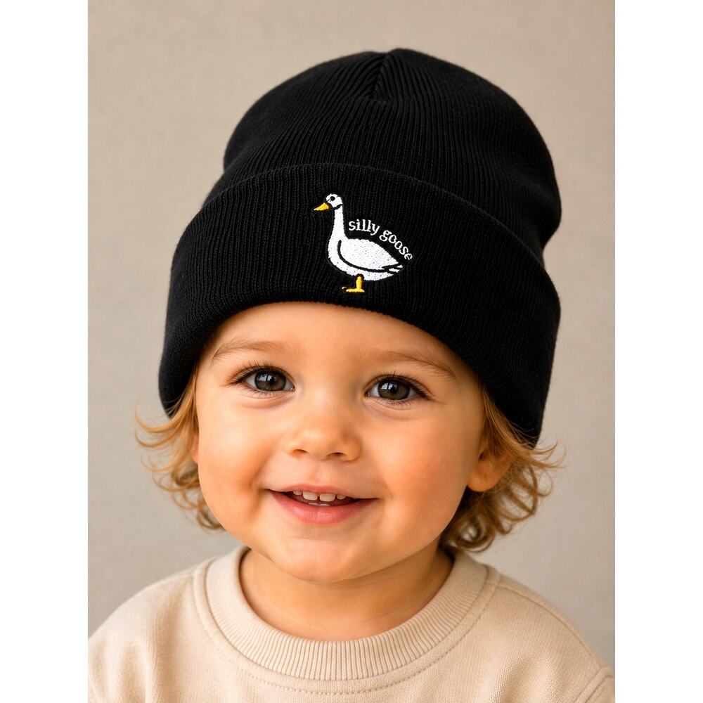 Silly Goose Beanie Hat Winter Warm Funny Goose Knitted Caps Toddler Black